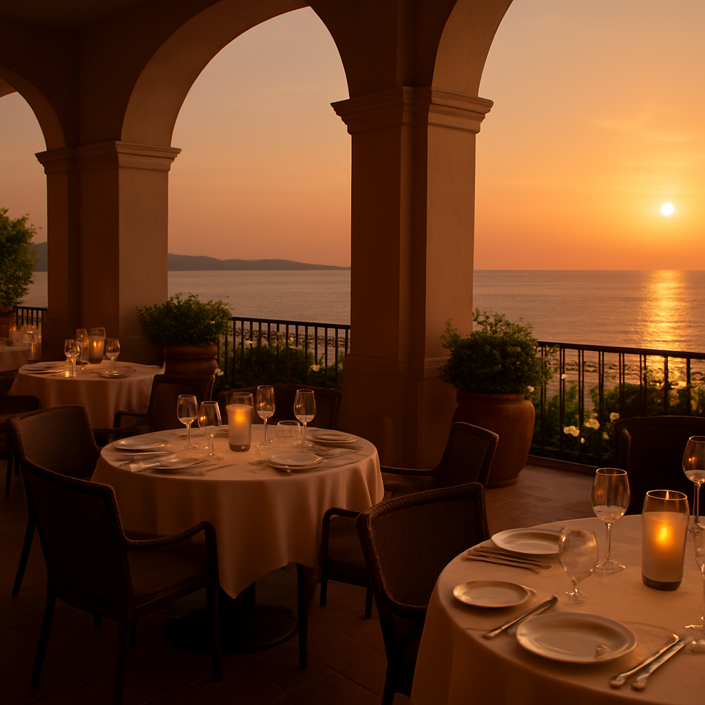 Restaurant terrace at golden hour