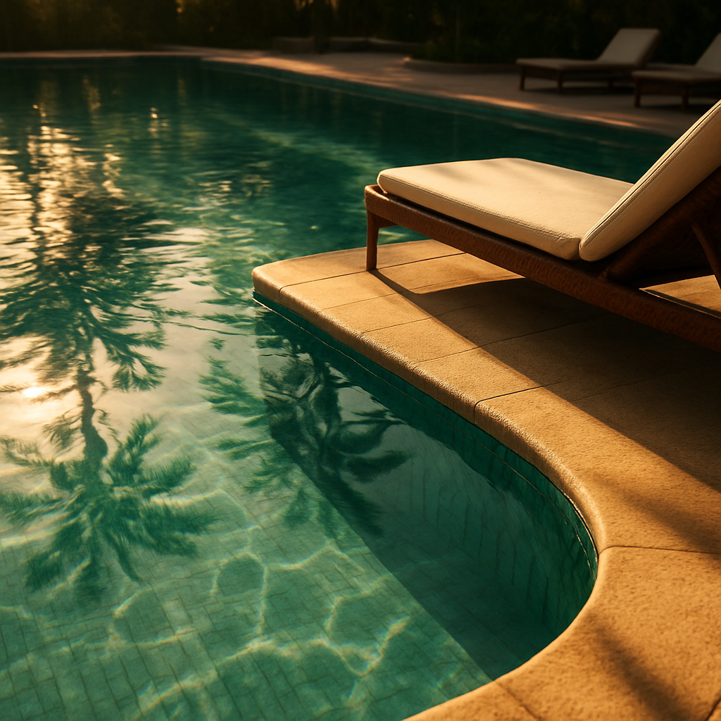 Poolside detail in warm sunlight